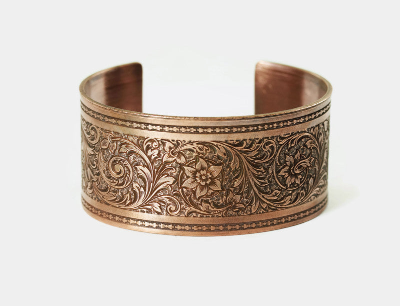 Swirls and Florals Copper Cuff Bracelet