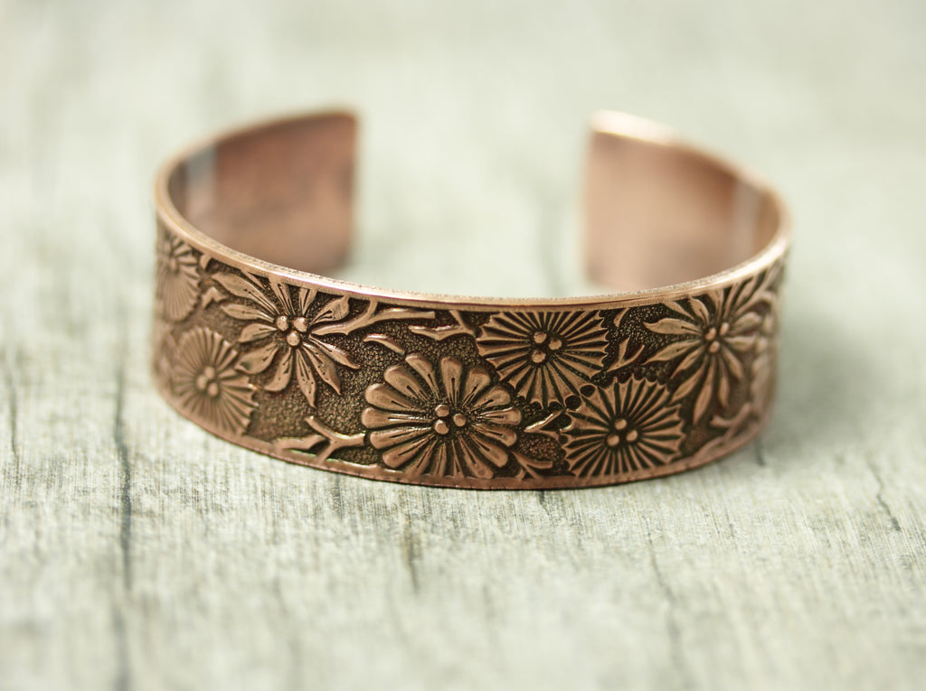 Floral Starburst Copper Cuff Bracelet