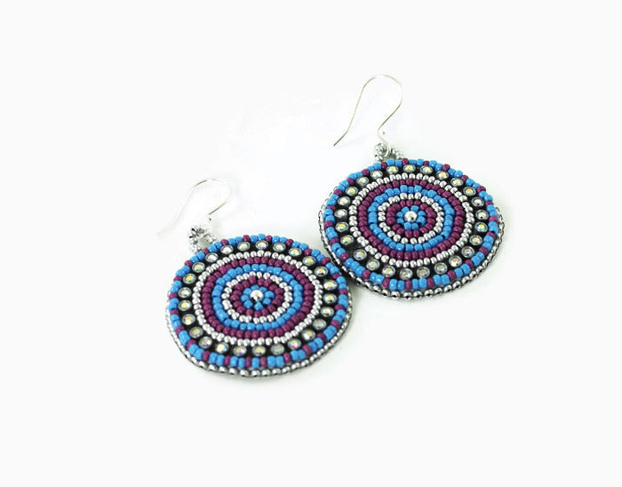 Bold Multicolored Bead Embroidered Earrings, Boho Style Jewelry