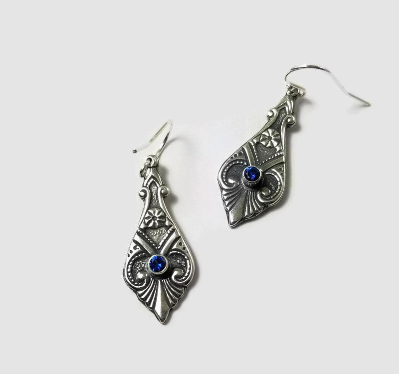 Blue Spinel and Silver Earrings