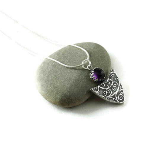 Silver gemstone necklace - Windswept - sterling silver and amethyst As seen on The Vampire Diaries