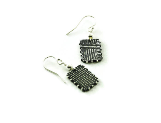 Dots earrings - silver rectangle earrings