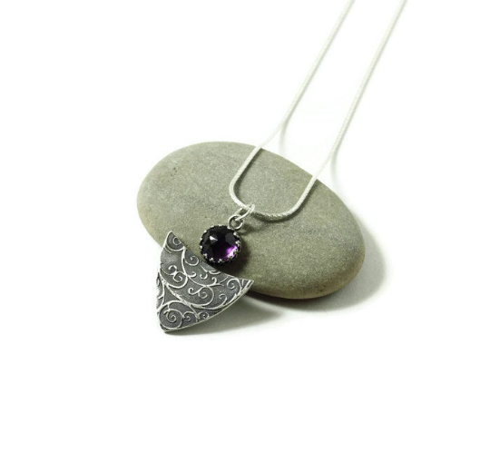Silver gemstone necklace - Windswept - sterling silver and amethyst As seen on The Vampire Diaries