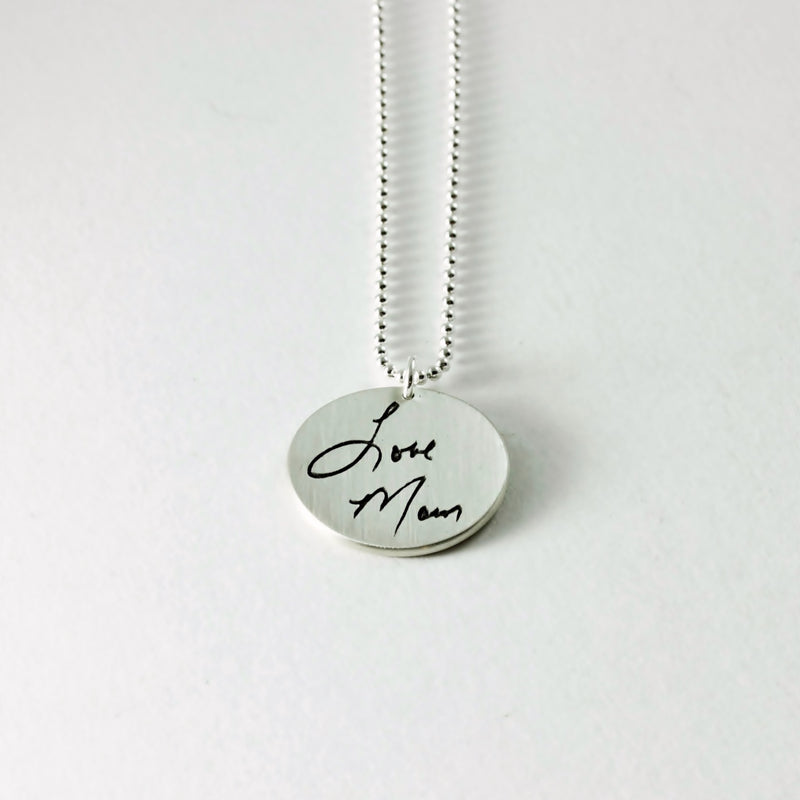 Memorial Jewelry Small Silver Pendant - Loved One's Actual Handwriting