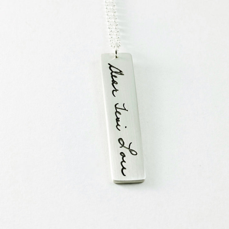 Memorial Jewelry Actual Handwriting - Long Thin Rectangle Pendant