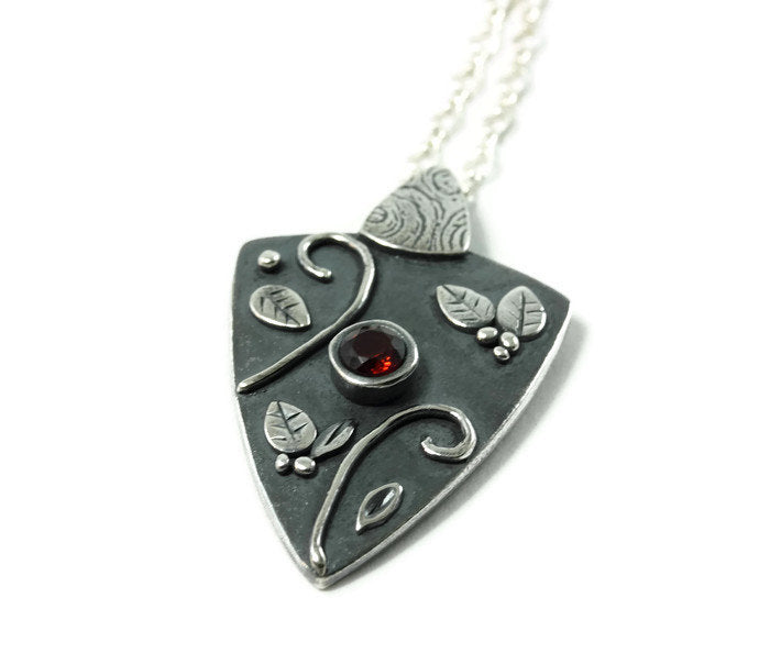 As Seen On The Vampire Diaries - Talisman Silver & Garnet Pendant with Chain