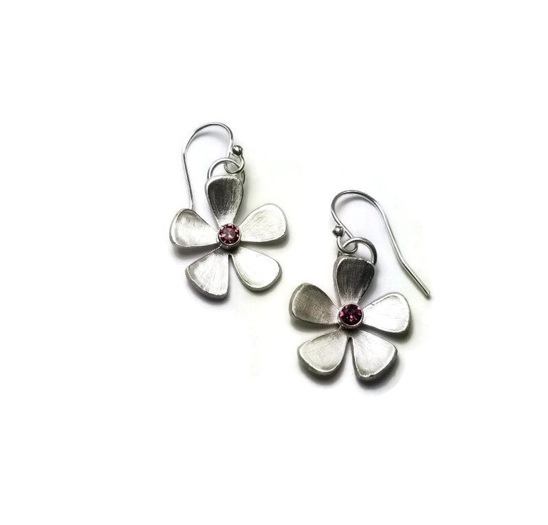 Tourmaline and Silver Flower Earrings